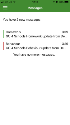 Go4Schools Messages Page Go4Schools Messages Page in App