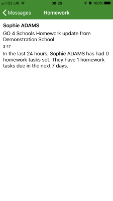 Go4Schools Example Message Go4Schools Example Message in App
